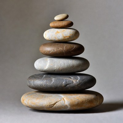 Stacked Pebbles on Gray Background