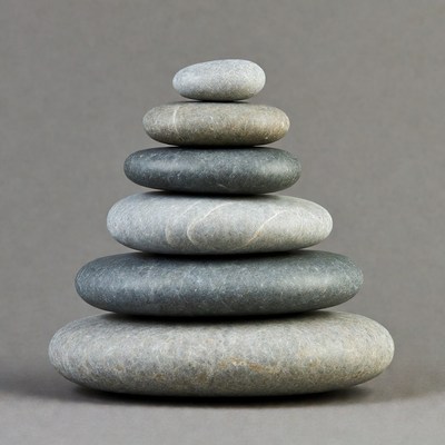 Stacked Pebbles on Gray Background