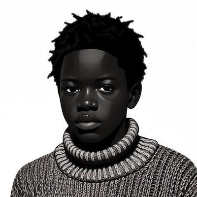 African boy in turtleneck sweater