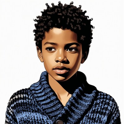 African-American boy with curly hair