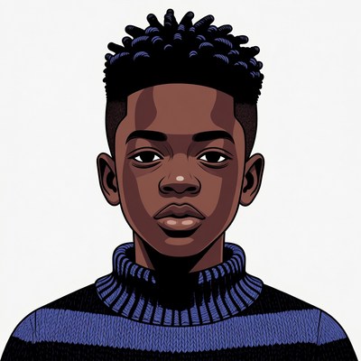 African-American boy with curly hair