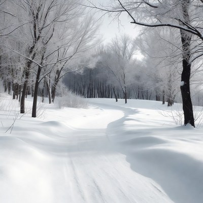 Snowy Path Through Frosted Trees