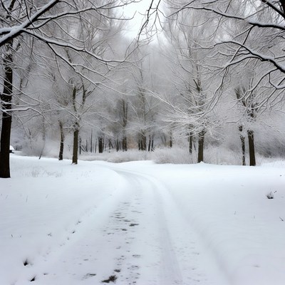 Snowy Path Through Frosted Trees