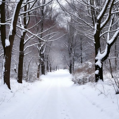 Snowy Path Through Bare Trees