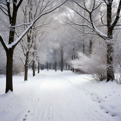 Snowy Path Through Bare Trees