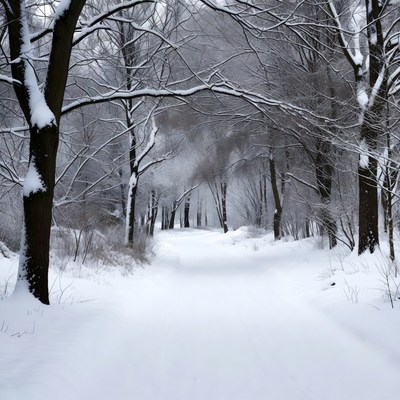 Snowy Path Through Bare Trees