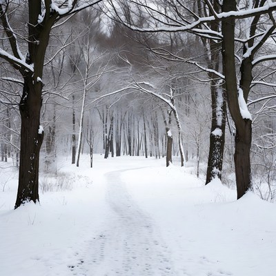 Snowy Path Through Winter Forest