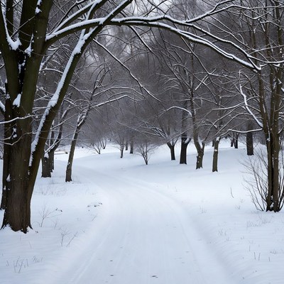 Snowy Path Through Winter Trees