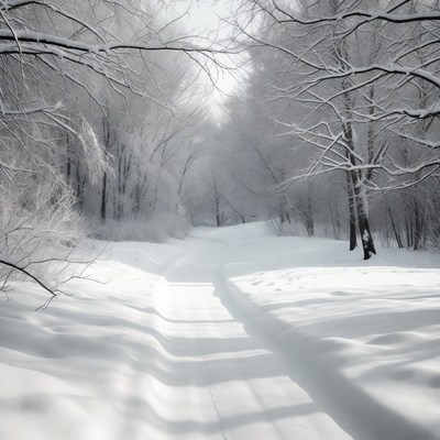 Snowy Path in Frosty Forest