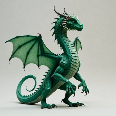 Green Dragon Standing with Wings Spread