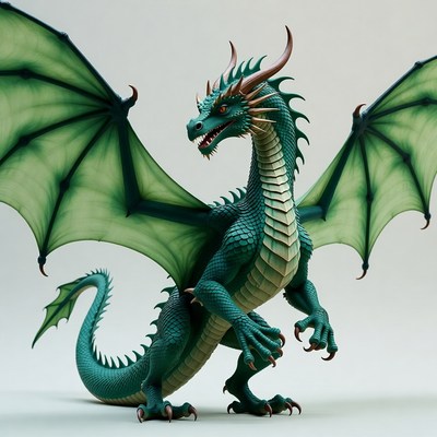 Green Dragon with Spread Wings