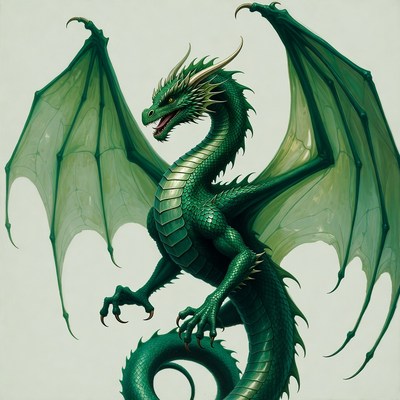 Green Dragon with Spread Wings