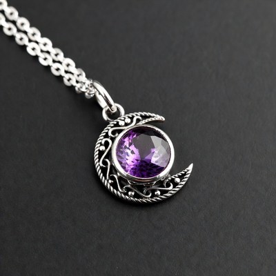 Amethyst Moon Necklace on Black Background