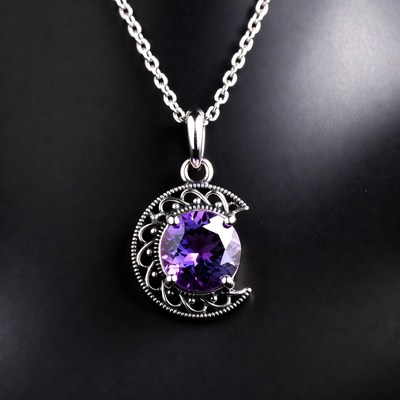 Purple Amethyst Moon Necklace