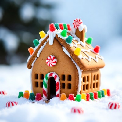 Gingerbread house with candy decorations