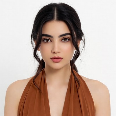 Beautiful woman in orange off-shoulder top