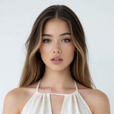 Young woman in white halter top