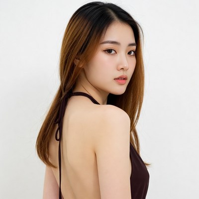 Asian woman in backless dress