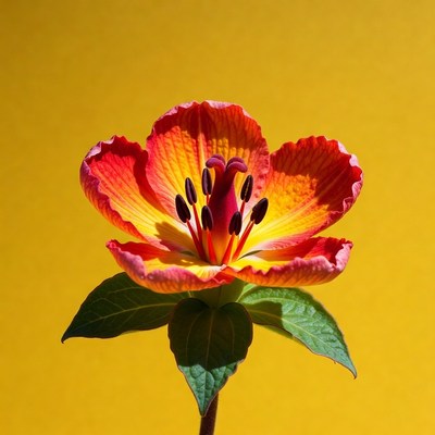 Red Orange Tulip on Yellow Background