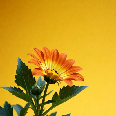 Orange Gerbera Daisy on Yellow Background