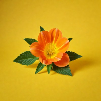 Orange Flower on Yellow Background