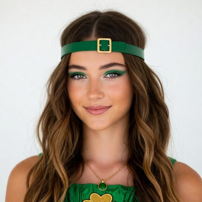 Woman in green shamrock dress headband