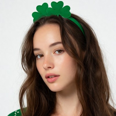 Woman wearing shamrock headband