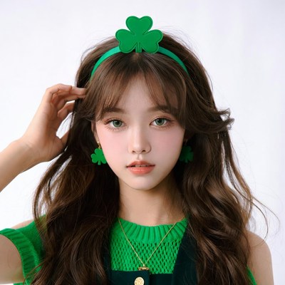 Asian girl wearing shamrock headband