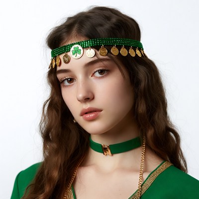 Woman wearing green shamrock headband