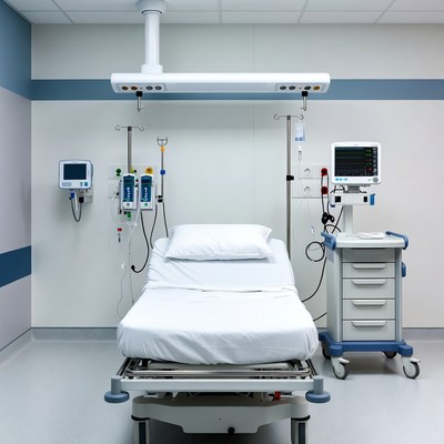 Empty Hospital Bed in Patient Room