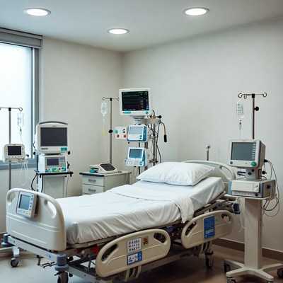 Empty Hospital Room with Bed