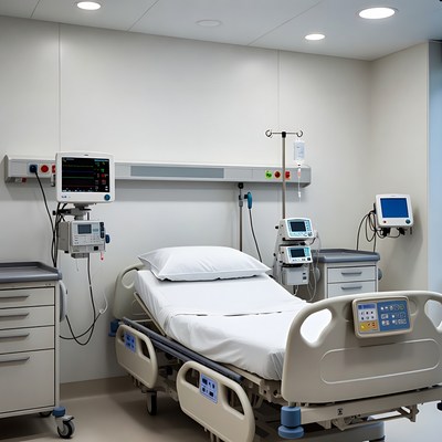 Empty Hospital Bed with Medical Equipment