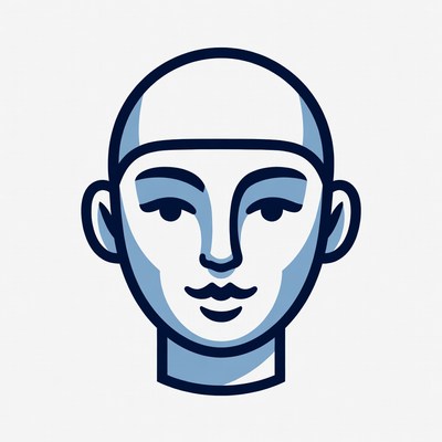 Blue Line Art Bald Man Portrait