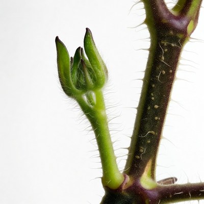 Green Rose Bud on Thorny Stem