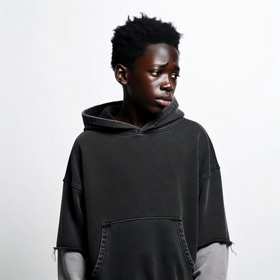 African boy in black hoodie