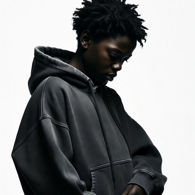 African-American woman in gray hoodie