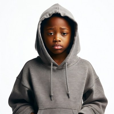 African-American boy in hoodie pouting