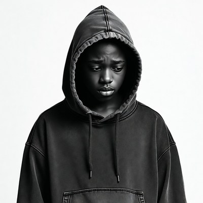 Sad Black boy in hoodie