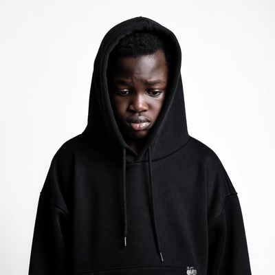 African-American boy in black hoodie