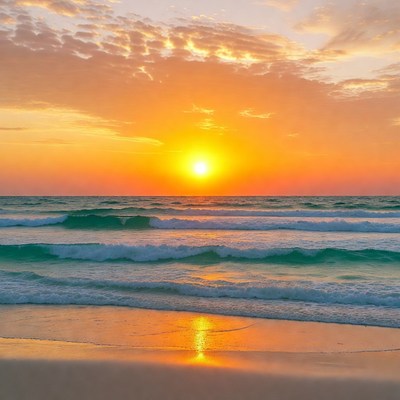 Sunset over ocean waves