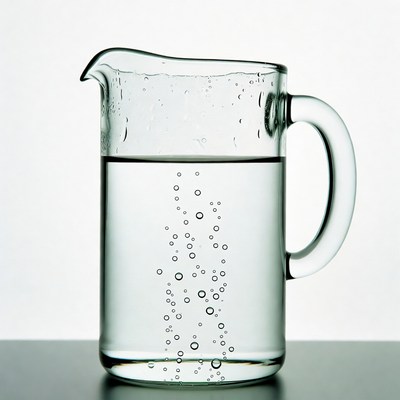 Glass pitcher of water with bubbles