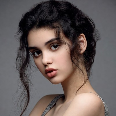 Beautiful woman with curly dark hair