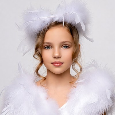 Girl with white feathered headband