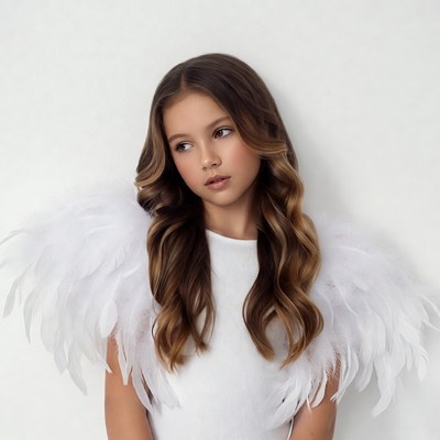 Girl with white feathered wings