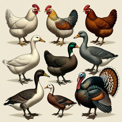 Variety of farm birds illustration