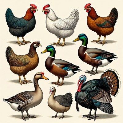 Chickens Ducks Goose Turkey Illustration