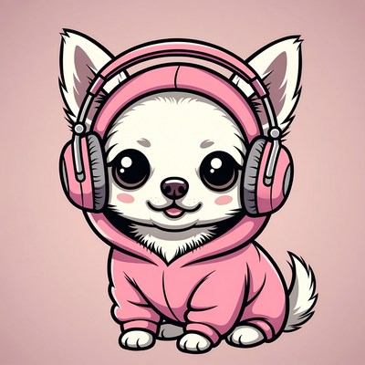 Cute Chihuahua puppy in pink headphones