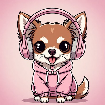 Cute Chihuahua Wearing Pink Headphones
