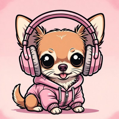 Cute Chihuahua Wearing Pink Headphones