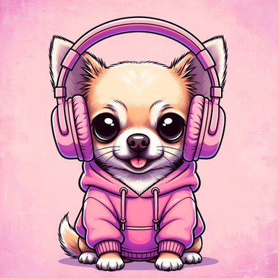 Chihuahua Wearing Pink Headphones Hoodie
